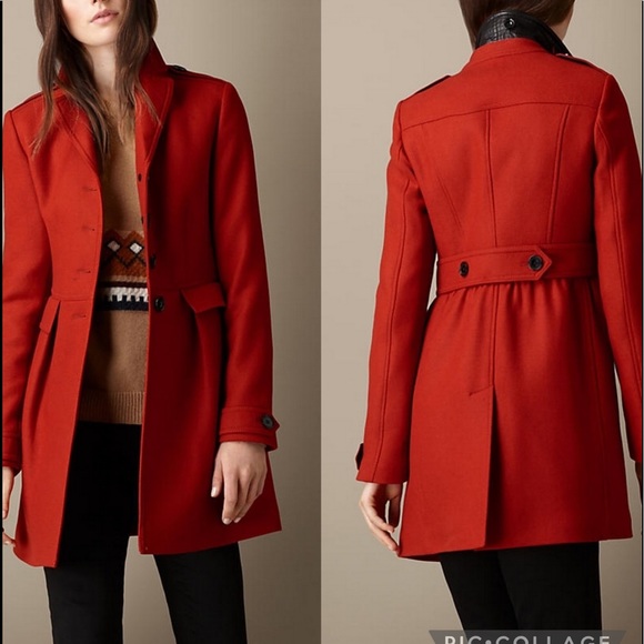 Burberry Jackets & Blazers - BURBERRY BRIT Red Wool Leather Collar Military Coat US 8